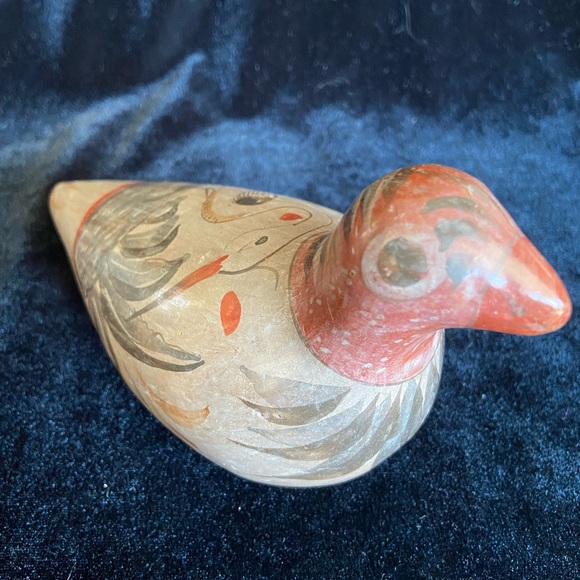 Tonala Mexico Pottery Folk Art Hand Painted Bird Brown Gray Blue White 7” - Picture 5 of 9